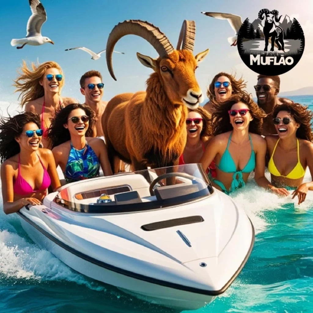 Muflão Andando de Lancha Muflão