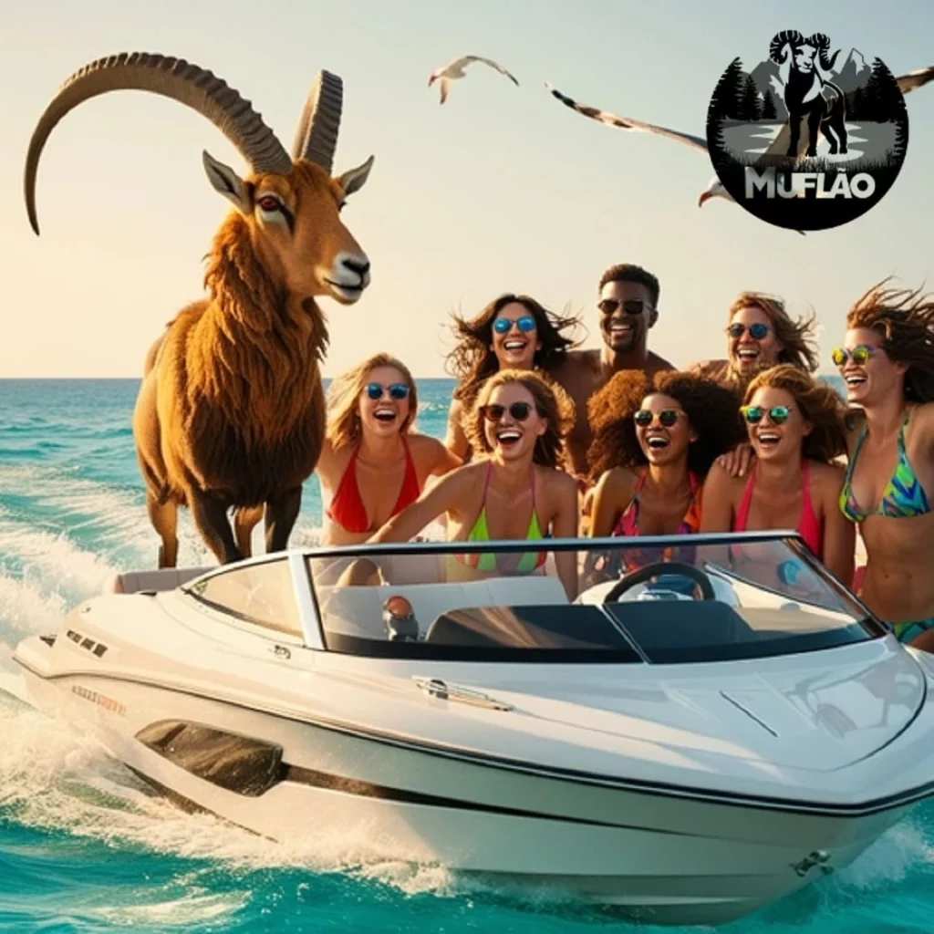 Muflão Andando de Lancha Muflão