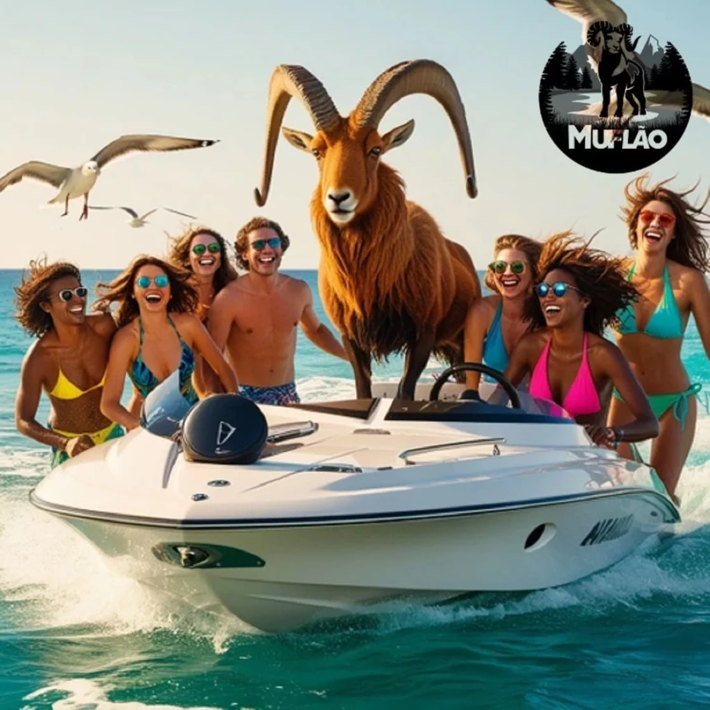 Muflão Andando de Lancha Muflão